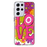 Samsung Galaxy S21 Ultra Pink Daisy Love Graffiti Painting Art Hybrid Protective Phone Case Cover