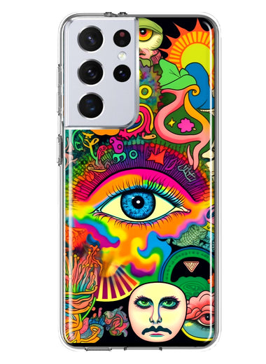 Samsung Galaxy S21 Ultra Neon Rainbow Psychedelic Trippy Hippie Multiple Eyes Hybrid Protective Phone Case Cover