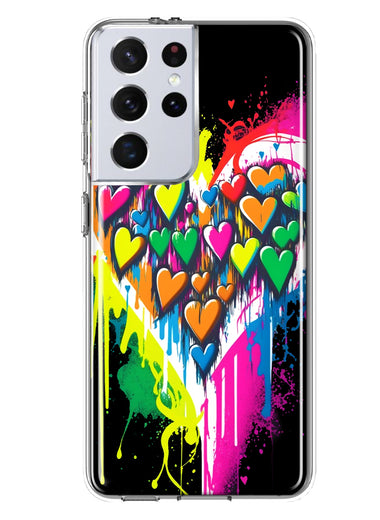 Samsung Galaxy S21 Ultra Colorful Rainbow Hearts Love Graffiti Painting Hybrid Protective Phone Case Cover