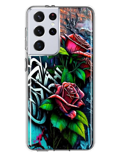 Samsung Galaxy S21 Ultra Red Roses Graffiti Painting Art Hybrid Protective Phone Case Cover