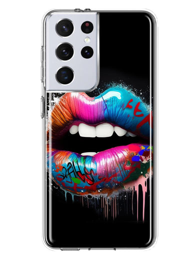 Samsung Galaxy S21 Ultra Colorful Lip Graffiti Painting Art Hybrid Protective Phone Case Cover