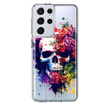 Samsung Galaxy S21 Ultra Fantasy Skull Red Purple Roses Hybrid Protective Phone Case Cover