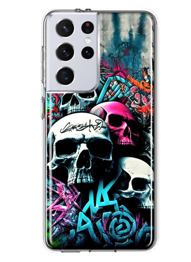 Samsung Galaxy S21 Ultra Skulls Graffiti Painting Art Hybrid Protective Phone Case Cover