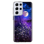 Samsung Galaxy S21 Ultra Spring Moon Night Lavender Flowers Floral Hybrid Protective Phone Case Cover