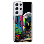 Samsung Galaxy S21 Ultra Urban City Full Moon Graffiti Painting Art Hybrid Protective Phone Case Cover