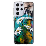 Samsung Galaxy S21 Ultra White Daisies Graffiti Wall Art Painting Hybrid Protective Phone Case Cover