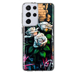 Samsung Galaxy S21 Ultra White Roses Graffiti Wall Art Painting Hybrid Protective Phone Case Cover