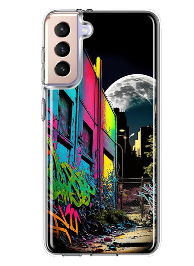 Samsung Galaxy S21 Urban City Full Moon Graffiti Painting Art Hybrid Protective Phone Case Cover