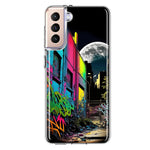 Samsung Galaxy S21 Urban City Full Moon Graffiti Painting Art Hybrid Protective Phone Case Cover