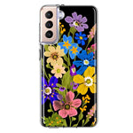 Samsung Galaxy S21 Blue Yellow Vintage Spring Wild Flowers Floral Hybrid Protective Phone Case Cover
