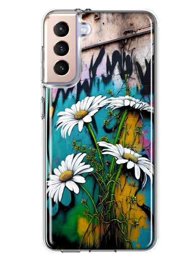 Samsung Galaxy S21 White Daisies Graffiti Wall Art Painting Hybrid Protective Phone Case Cover