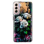 Samsung Galaxy S21 White Roses Graffiti Wall Art Painting Hybrid Protective Phone Case Cover