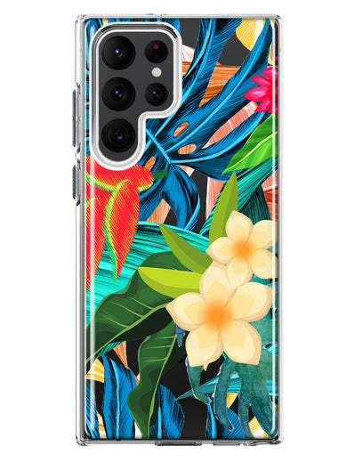 Samsung Galaxy S23 Ultra Blue Monstera Pothos Tropical Floral Summer Flowers Hybrid Protective Phone Case Cover