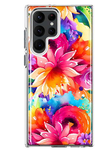 Samsung Galaxy S23 Ultra Watercolor Paint Summer Rainbow Flowers Bouquet Bloom Floral Hybrid Protective Phone Case Cover