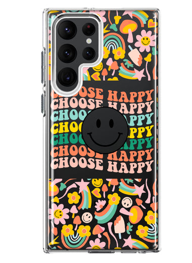 Samsung Galaxy S22 Ultra Choose Happy Smiley Face Retro Vintage Groovy 70s Style Hybrid Protective Phone Case Cover