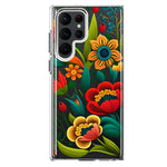 Samsung Galaxy S22 Ultra Colorful Red Orange Folk Style Floral Vibrant Spring Flowers Hybrid Protective Phone Case Cover