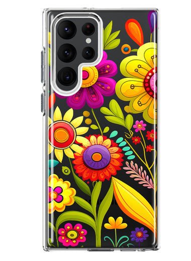 Samsung Galaxy S23 Ultra Colorful Yellow Pink Folk Style Floral Vibrant Spring Flowers Hybrid Protective Phone Case Cover