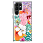 Samsung Galaxy S22 Ultra Hawaiian Vibes Hibiscus Flowers Monstera Vacation Summer Hybrid Protective Phone Case Cover