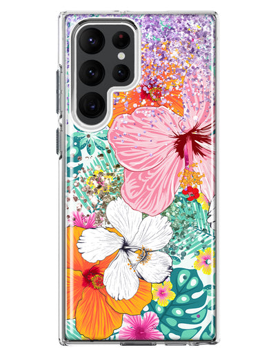 Samsung Galaxy S23 Ultra Hawaiian Vibes Hibiscus Flowers Monstera Vacation Summer Hybrid Protective Phone Case Cover