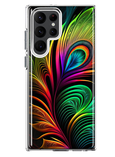 Samsung Galaxy S22 Ultra Neon Rainbow Glow Peacock Feather Hybrid Protective Phone Case Cover