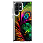 Samsung Galaxy S22 Ultra Neon Rainbow Glow Peacock Feather Hybrid Protective Phone Case Cover