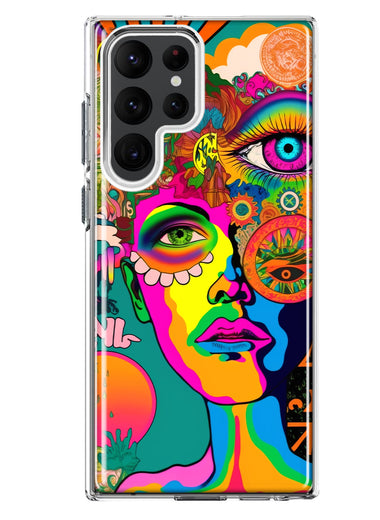 Samsung Galaxy S23 Ultra Neon Rainbow Psychedelic Hippie One Eye Pop Art Hybrid Protective Phone Case Cover