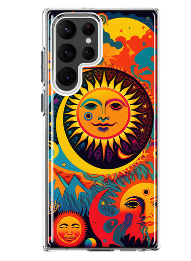 Samsung Galaxy S23 Ultra Neon Rainbow Psychedelic Indie Hippie Sun Moon Hybrid Protective Phone Case Cover