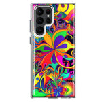 Samsung Galaxy S22 Ultra Neon Rainbow Psychedelic Hippie Wild Flowers Hybrid Protective Phone Case Cover