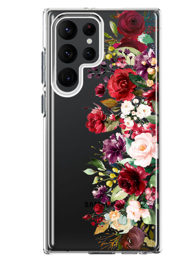 Samsung Galaxy S23 Ultra Red Summer Watercolor Floral Bouquets Ruby Flowers Hybrid Protective Phone Case Cover