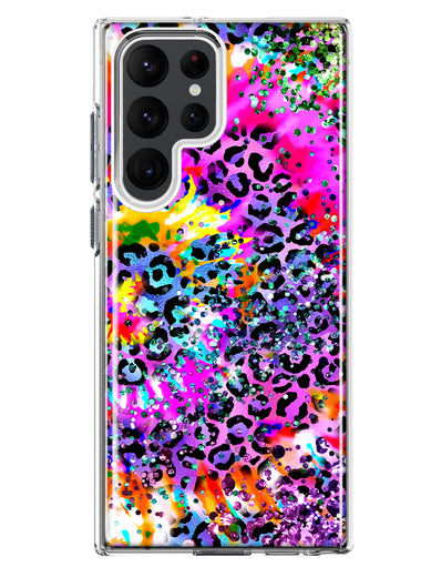 Samsung Galaxy S22 Ultra Vibrant Pink Purple Tie Dye Summer Leopard Swirl Rainbow Hybrid Protective Phone Case Cover