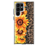 Samsung Galaxy S22 Ultra Yellow Summer Sunflowers Brown Leopard Honeycomb Hybrid Protective Phone Case Cover