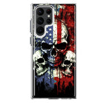 Samsung Galaxy S22 Ultra American USA Flag Skulls Blue Red Double Layer Phone Case Cover