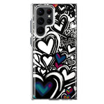 Samsung Galaxy S22 Ultra Black White Hearts Love Graffiti Hybrid Protective Phone Case Cover