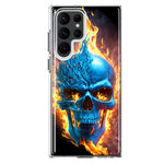 Samsung Galaxy S22 Ultra Blue Flaming Skull Burning Fire Double Layer Phone Case Cover