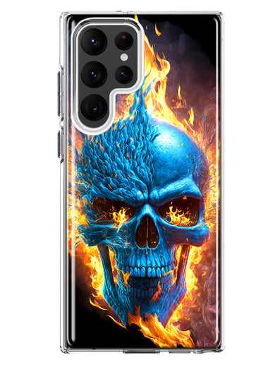 Samsung Galaxy S23 Ultra Blue Flaming Skull Burning Fire Double Layer Phone Case Cover