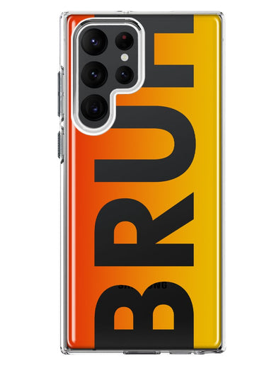 Samsung Galaxy S22 Ultra Orange Red Clear Funny Text Quote Bruh Hybrid Protective Phone Case Cover