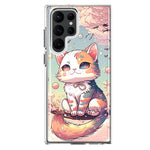 Samsung Galaxy S22 Ultra Kawaii Manga Pink Cherry Blossom Cute Cat Hybrid Protective Phone Case Cover