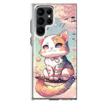 Samsung Galaxy S23 Ultra Kawaii Manga Pink Cherry Blossom Cute Cat Hybrid Protective Phone Case Cover