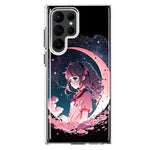 Samsung Galaxy S22 Ultra Kawaii Manga Pink Cherry Blossom Dreaming Moon Girl Hybrid Protective Phone Case Cover