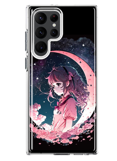 Samsung Galaxy S23 Ultra Kawaii Manga Pink Cherry Blossom Dreaming Moon Girl Hybrid Protective Phone Case Cover