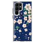 Samsung Galaxy S22 Ultra Kawaii Japanese Pink Cherry Blossom Navy Blue Hybrid Protective Phone Case Cover