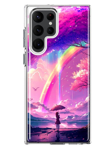 Samsung Galaxy S22 Ultra Kawaii Manga Pink Cherry Blossom Japanese Rainbow Girl Hybrid Protective Phone Case Cover