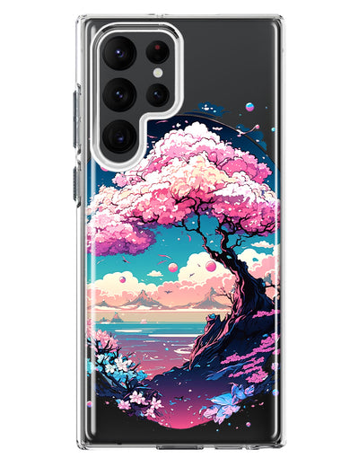 Samsung Galaxy S22 Ultra Kawaii Manga Pink Cherry Blossom Japanese Sky Floral Ocean Hybrid Protective Phone Case Cover