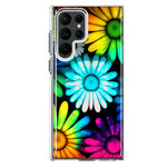 Samsung Galaxy S22 Ultra Neon Rainbow Daisy Glow Colorful Daisies Baby Blue Pink Yellow White Double Layer Phone Case Cover