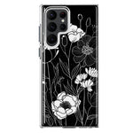 Samsung Galaxy S22 Ultra Line Drawing Art White Floral Flowers Hybrid Protective Phone Case Cover