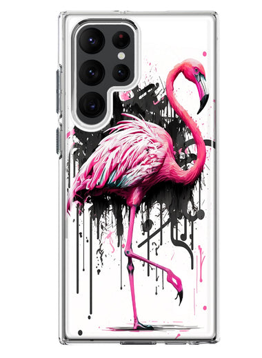 Samsung Galaxy S22 Ultra Pink Flamingo Painting Graffiti Hybrid Protective Phone Case Cover