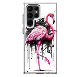Samsung Galaxy S22 Ultra Pink Flamingo Painting Graffiti Hybrid Protective Phone Case Cover