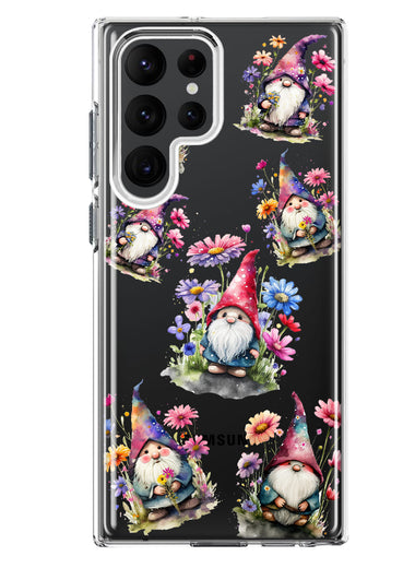 Samsung Galaxy S23 Ultra Cute Pink Purple Cosmos Flowers Gnomes Spring Floral Double Layer Phone Case Cover