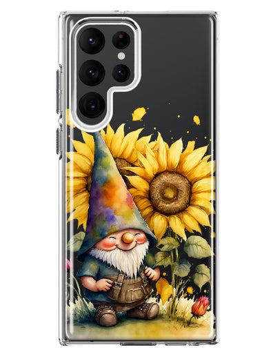 Samsung Galaxy S22 Ultra Cute Gnome Sunflowers Clear Hybrid Protective Phone Case Cover