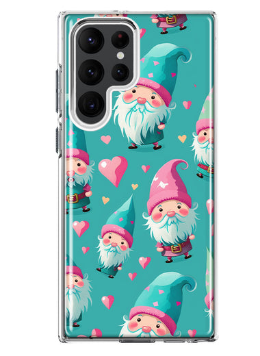 Samsung Galaxy S22 Ultra Turquoise Pink Hearts Gnomes Hybrid Protective Phone Case Cover